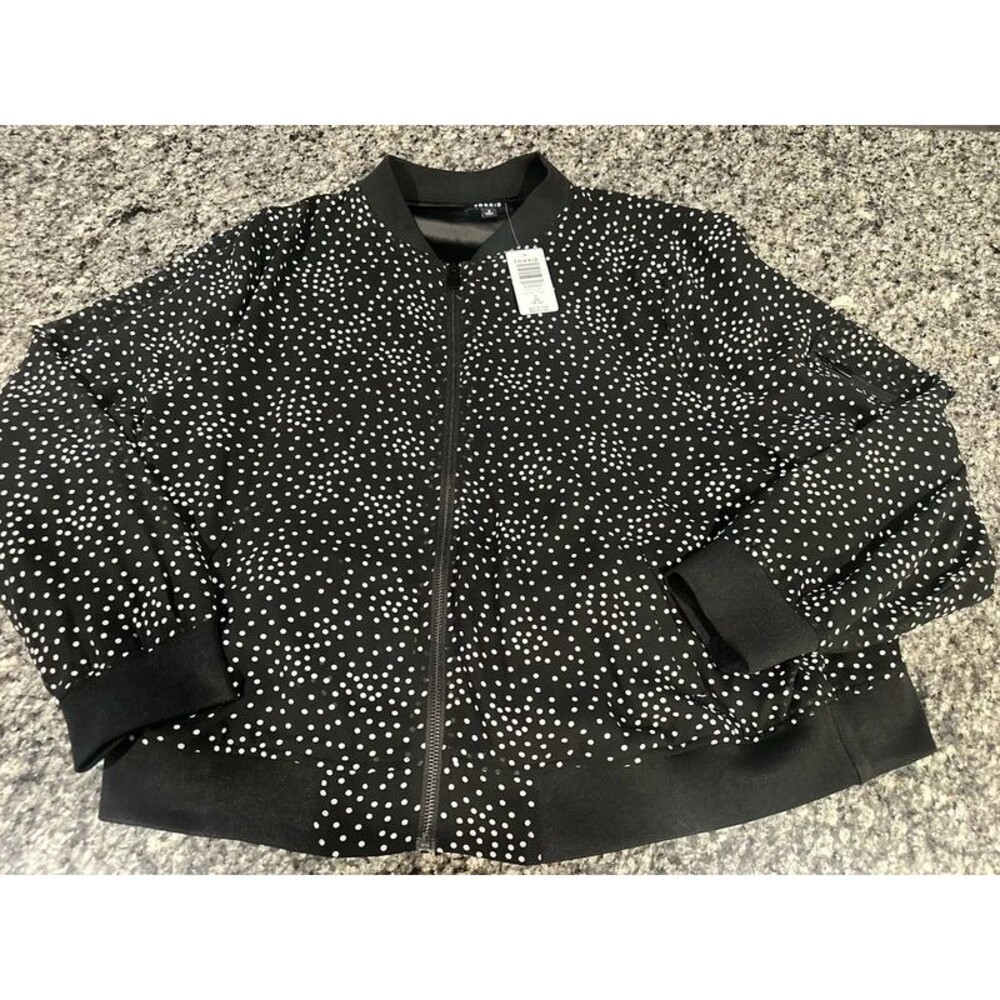 Torrid Chiffon Bomber Jacket Size 2 18/20 Black White Polka Dot NWT